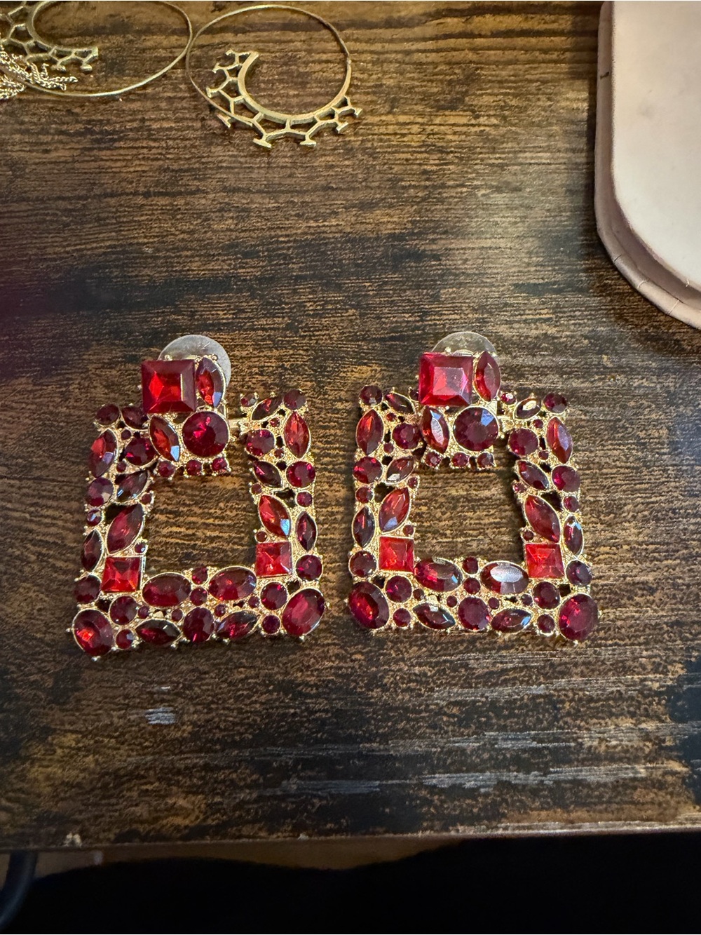 Red Crystal Statement Drop Earrings - Unbranded